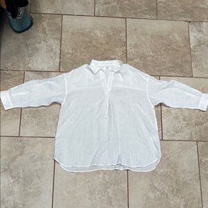 Uniqlo White Linen Blouse with Collar